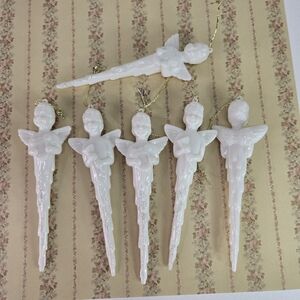Vintage Frosted Acrylic Angel Icicle Christmas Ornaments Set Of 6‎ Religious